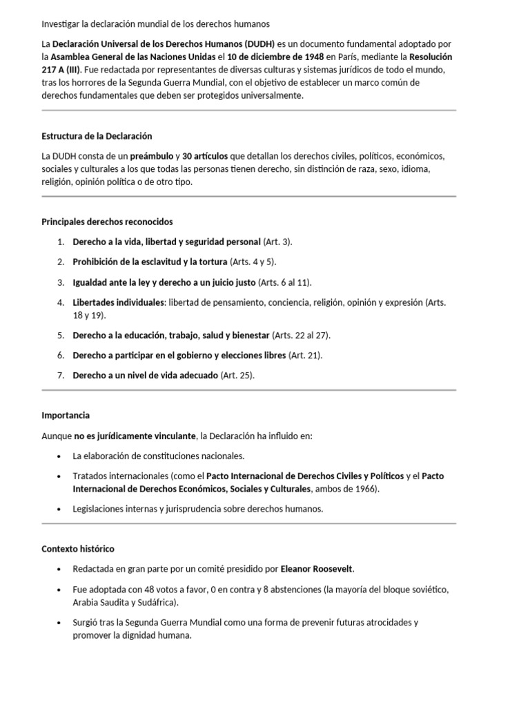 Investigar La Declaración Mundial de Los Derechos | PDF