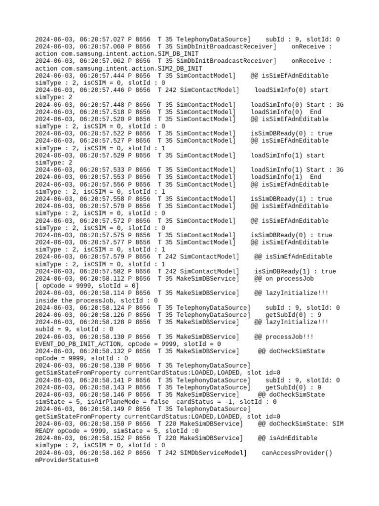 SIM Database Initialization Log | PDF
