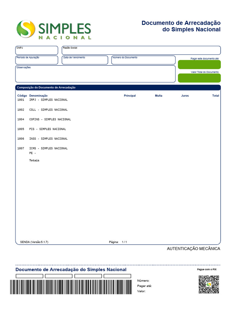 Documento de Arrecadação Simples Nacional | PDF