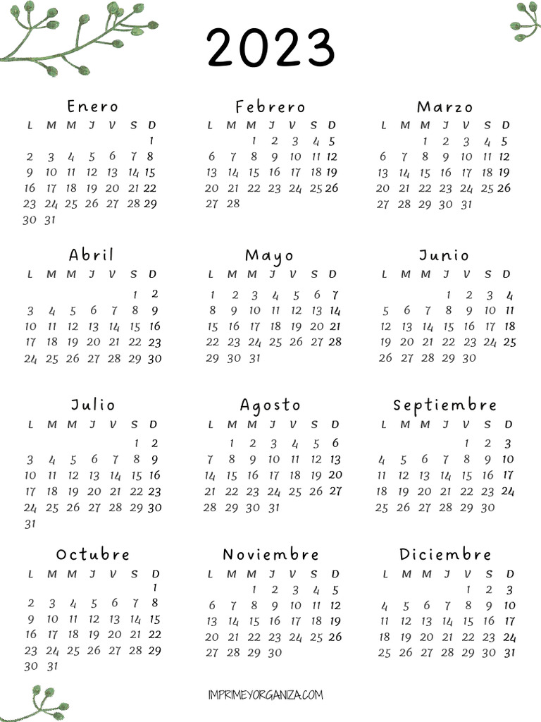 Calendario 2023 Hojas | PDF