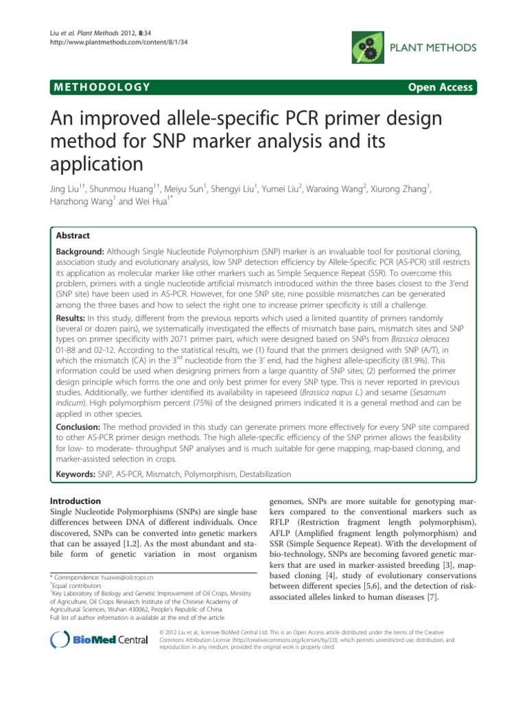 Improved AS-PCR Primer Design Method | PDF | Single Nucleotide ...