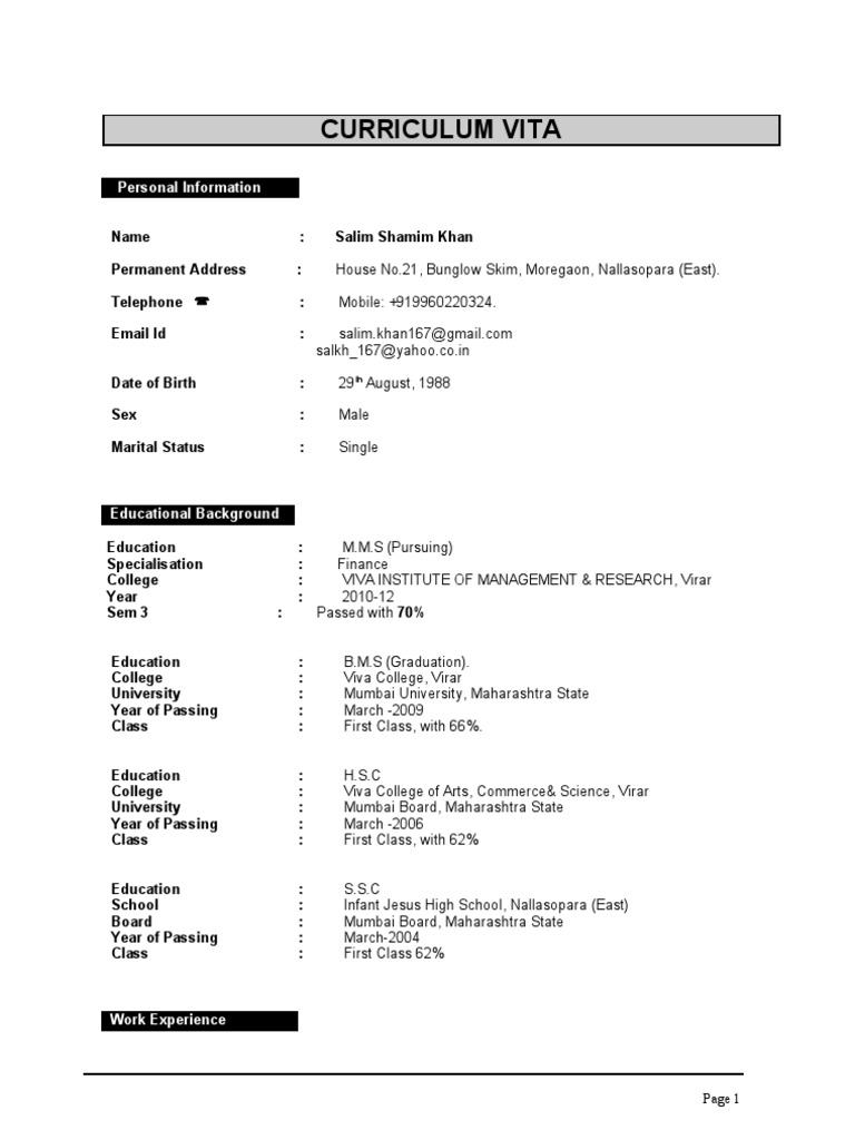 Salim Khan's Professional CV | PDF | Sports & Recreation | Social Science