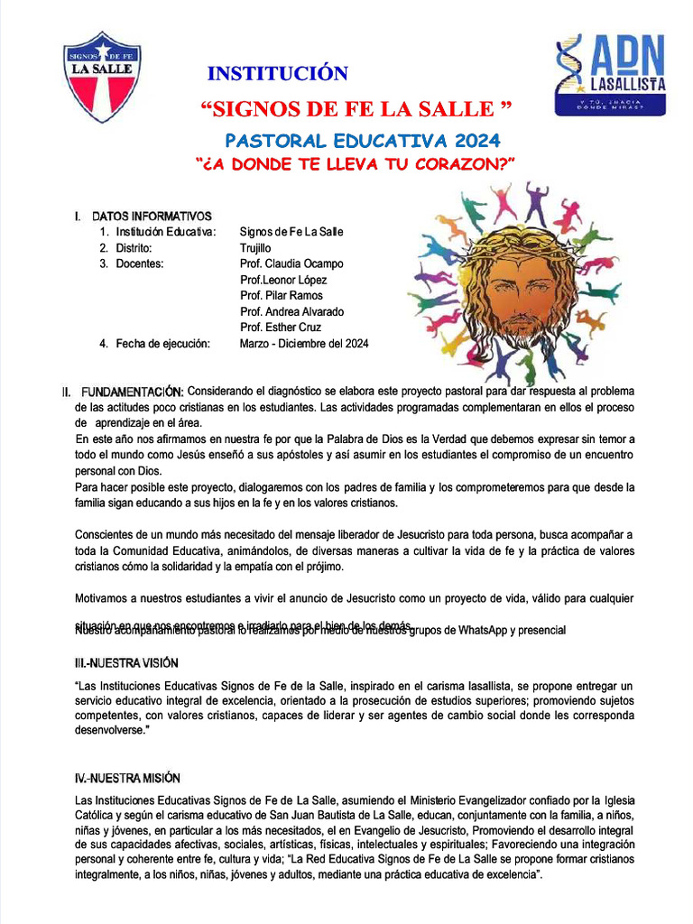 Proyecto Pastoral Educativa 2024 | PDF | Confirmación | Jesús