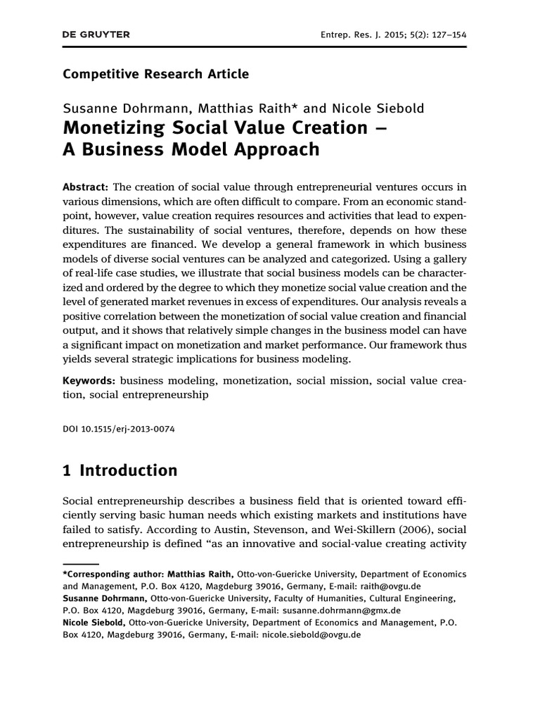 Monetizing Social Value in Business Models | PDF | Entrepreneurship ...