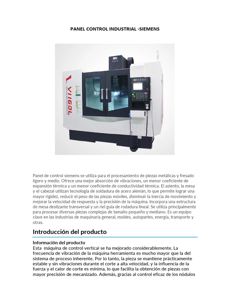 Panel de Control Industrial Siemens | PDF