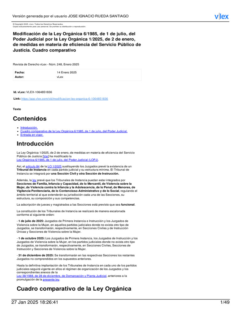 Modificacin de La Ley Orgnica 61985 de 1 de Julio Del Poder | PDF ...