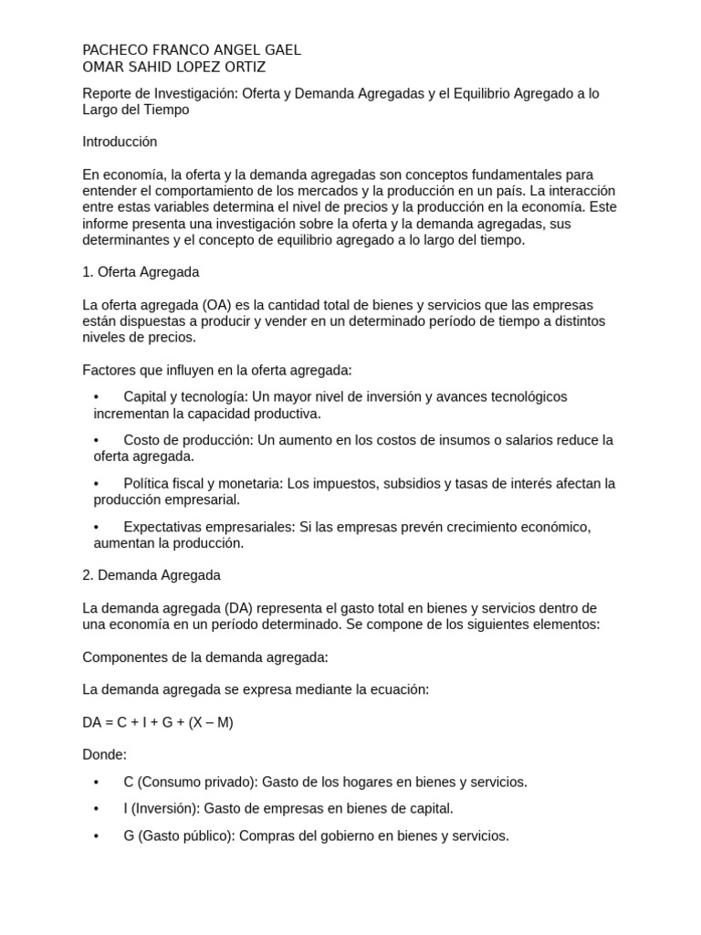Oferta y Demanda Agregadas en Economía | PDF | Oferta (economía) | La ...