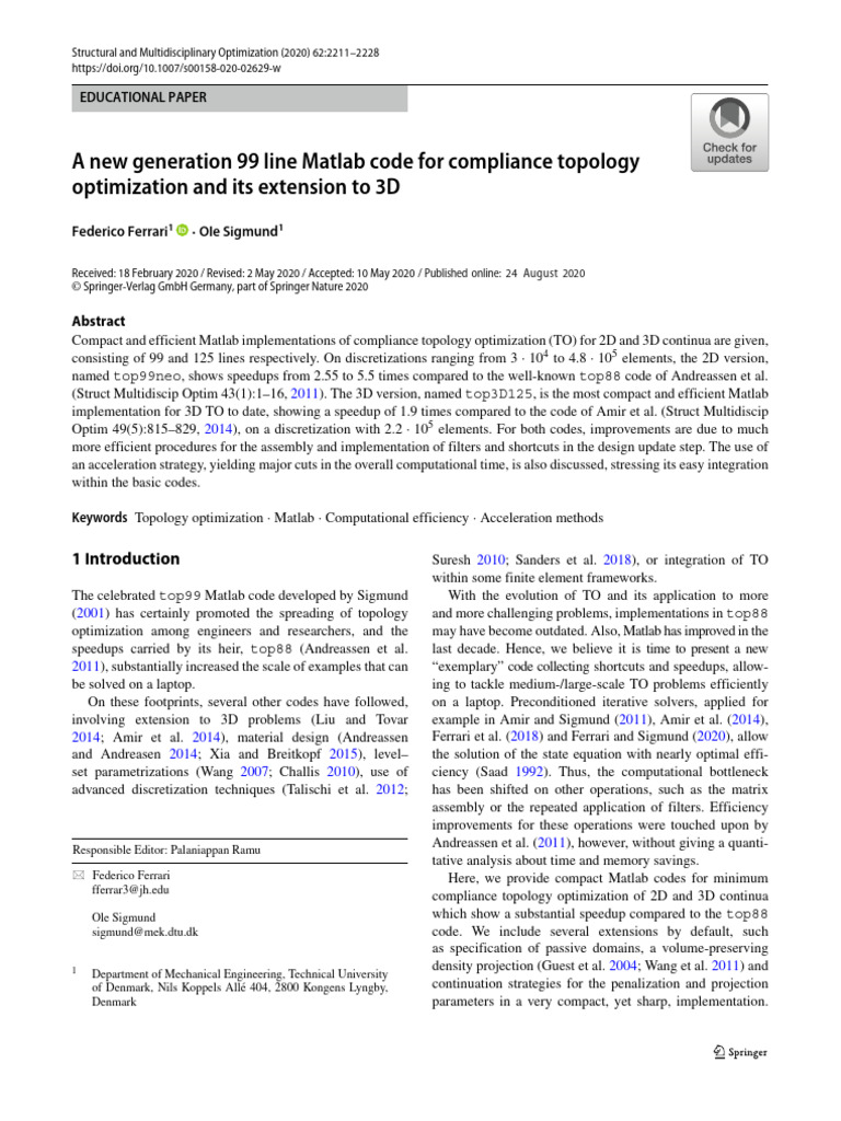 3D SIMP Method in Matlab For Complimance Based Topology Optimization ...