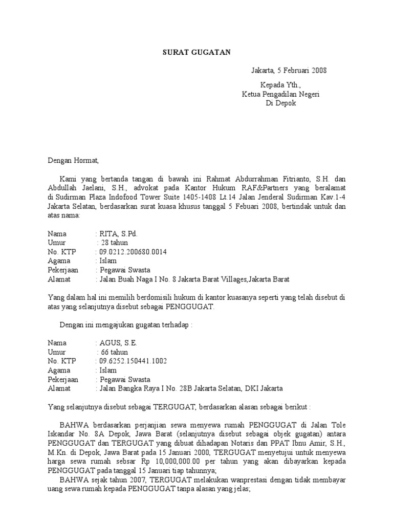 Contoh Surat Gugatan 3