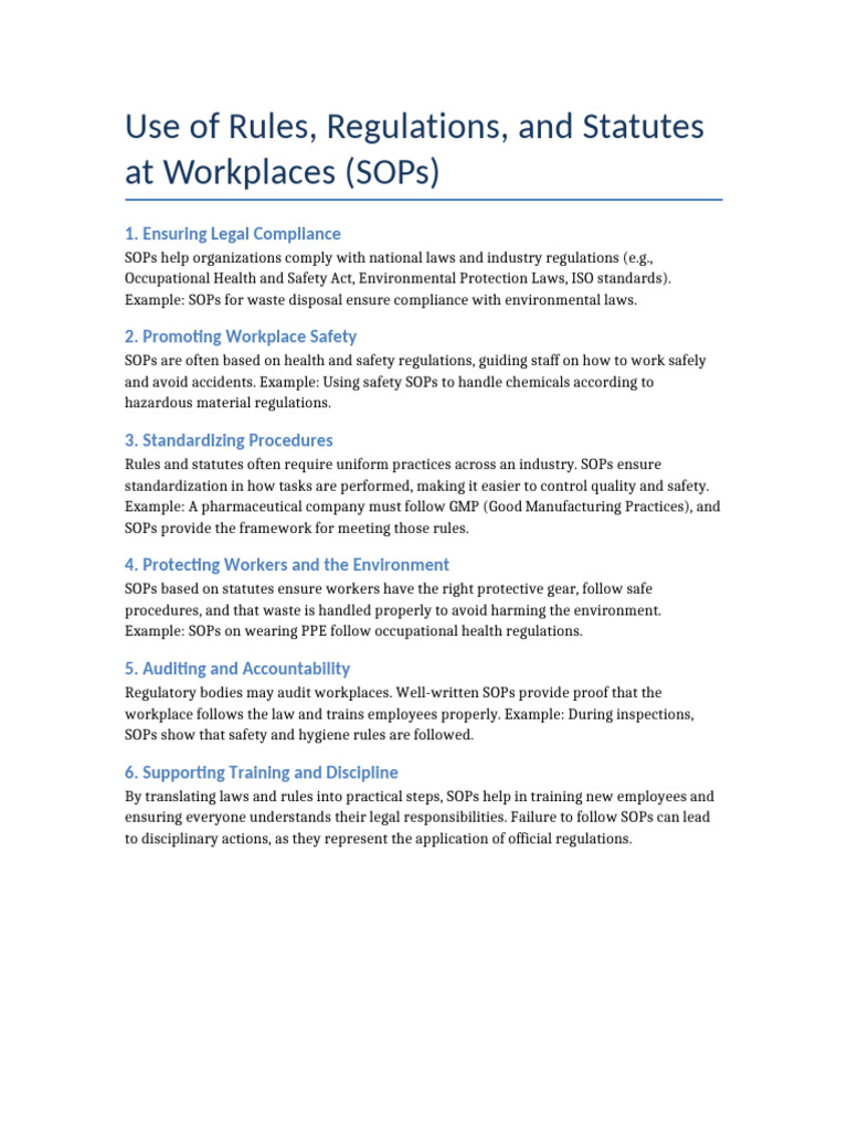Use of Rules Regulations and Statutes SOPs | PDF