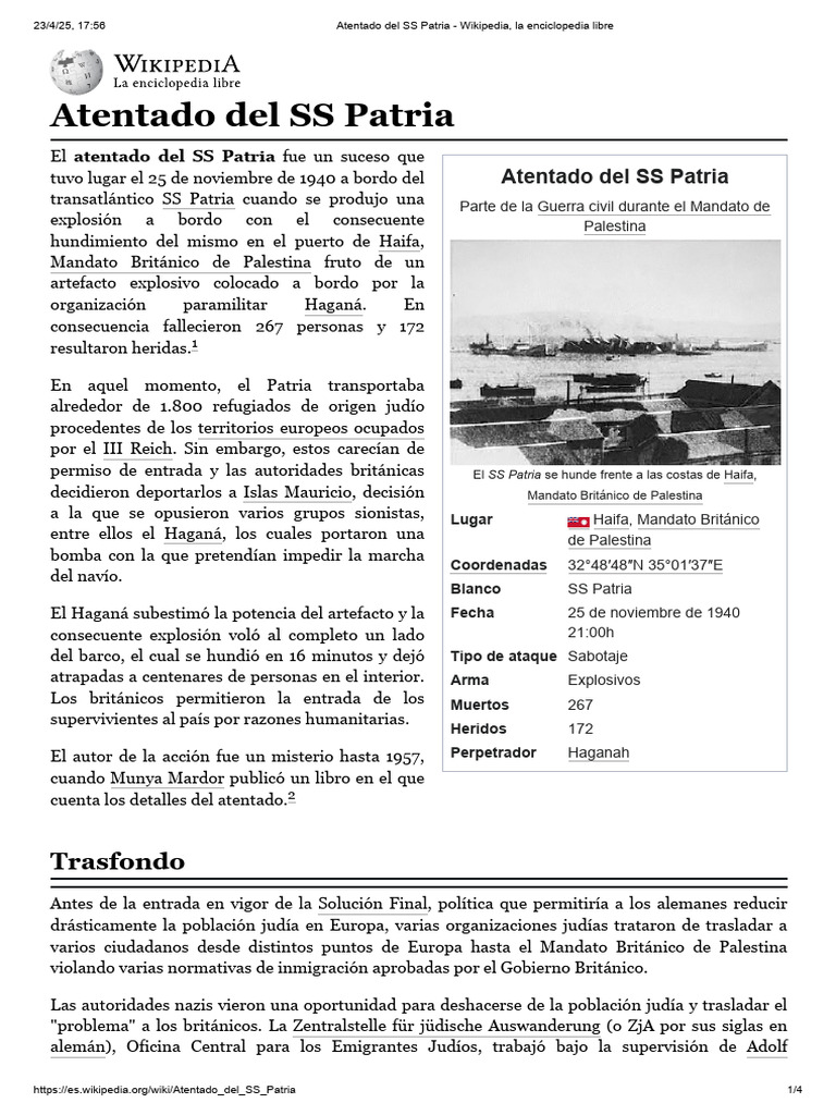 Atentado al SS Patria en 1940 | PDF | Aliyah | Controversias ...