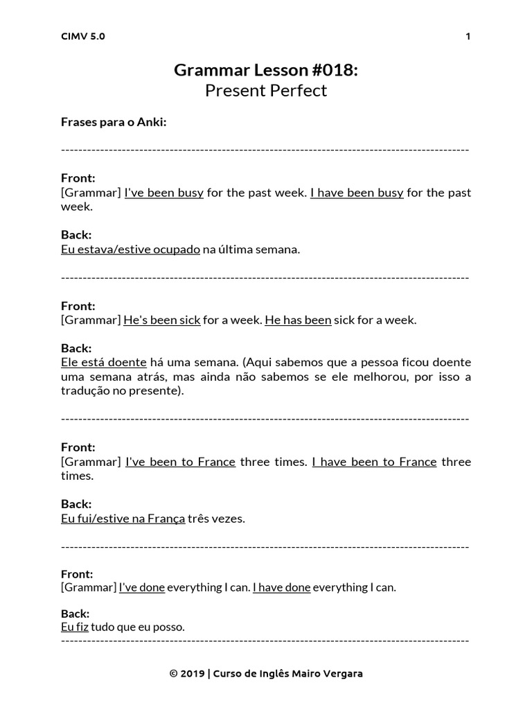 Exemplos de Present Perfect em Inglês | PDF | Música gravada | Gravação ...