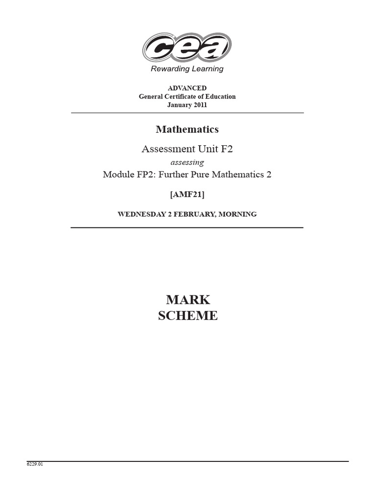 GCE A-Level Mathematics Mark Scheme | PDF