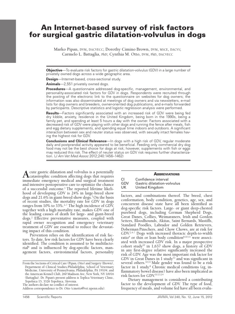 Risk Factors for Canine GDV Study | PDF | Dogs | Subspecies Of Canis Lupus