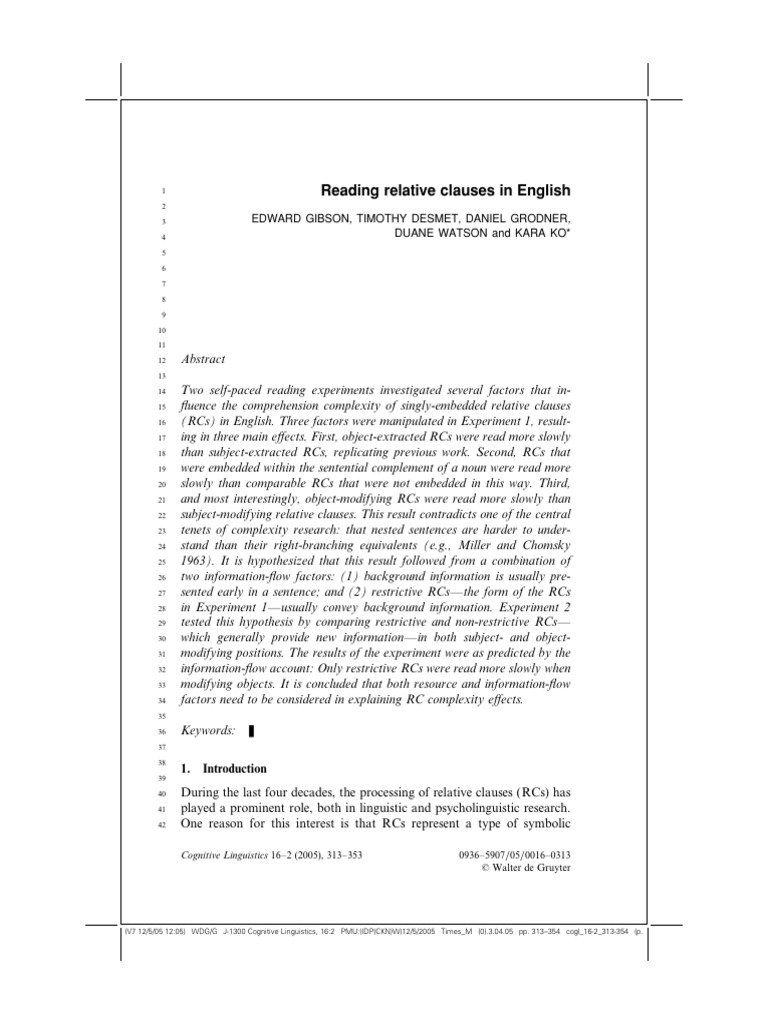 Reading Relative Clauses in English 3olk7v6t28 | PDF | Syntax ...