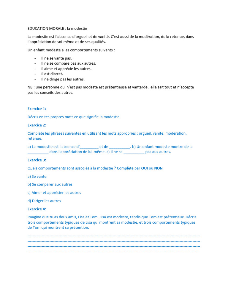 La Modestie : Valeurs et Comportements | PDF | Agriculture | Hygiène