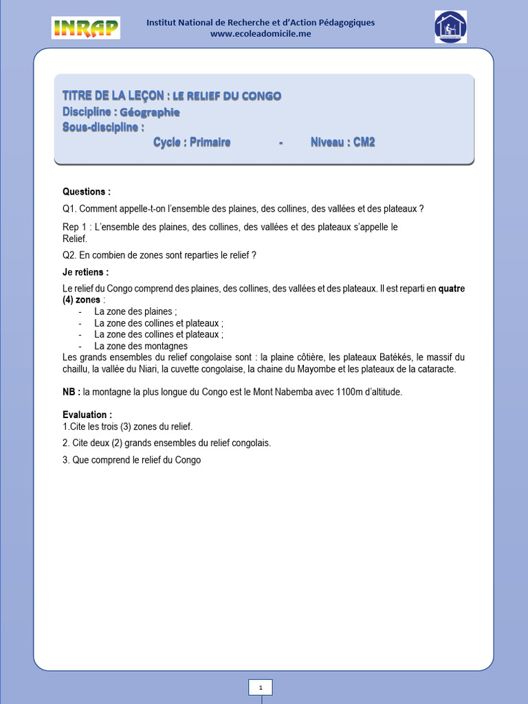 Relief du Congo : Zones et Ensembles | PDF