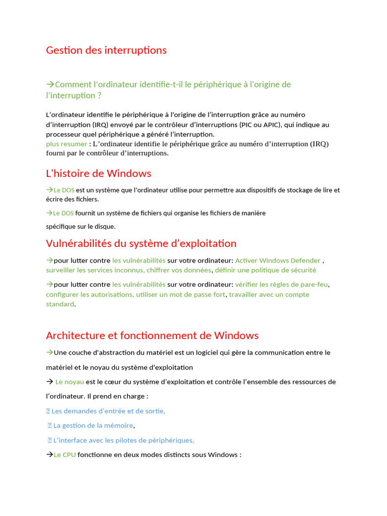 Gestion des interruptions et architecture Windows | PDF | Système d ...