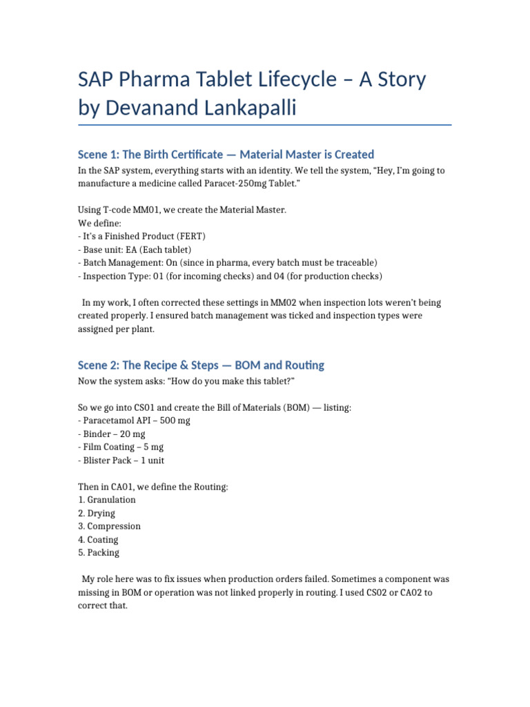 SAP Pharma Tablet Lifecycle Explained | PDF | Tablet (Pharmacy)