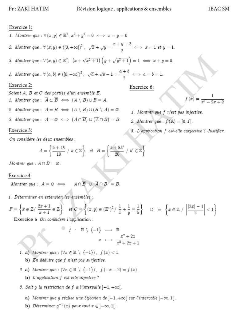 Exercices de logique et ensembles en mathématiques | PDF