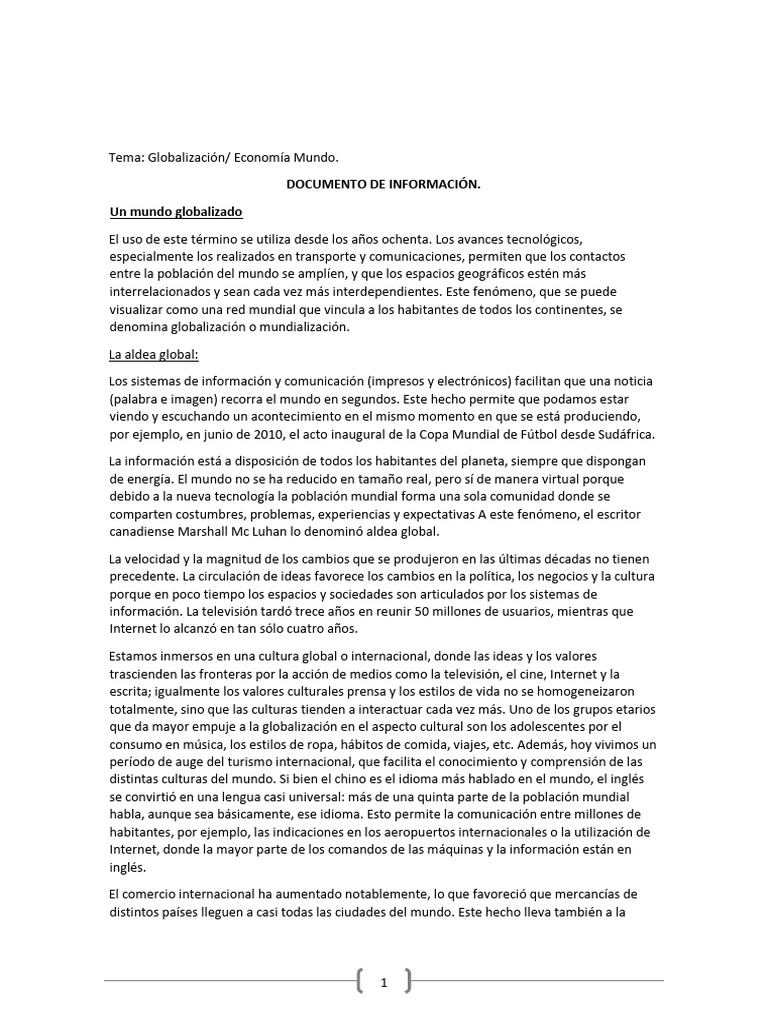 Impacto de la Globalización en el Mundo | PDF | Globalización | Bolsa