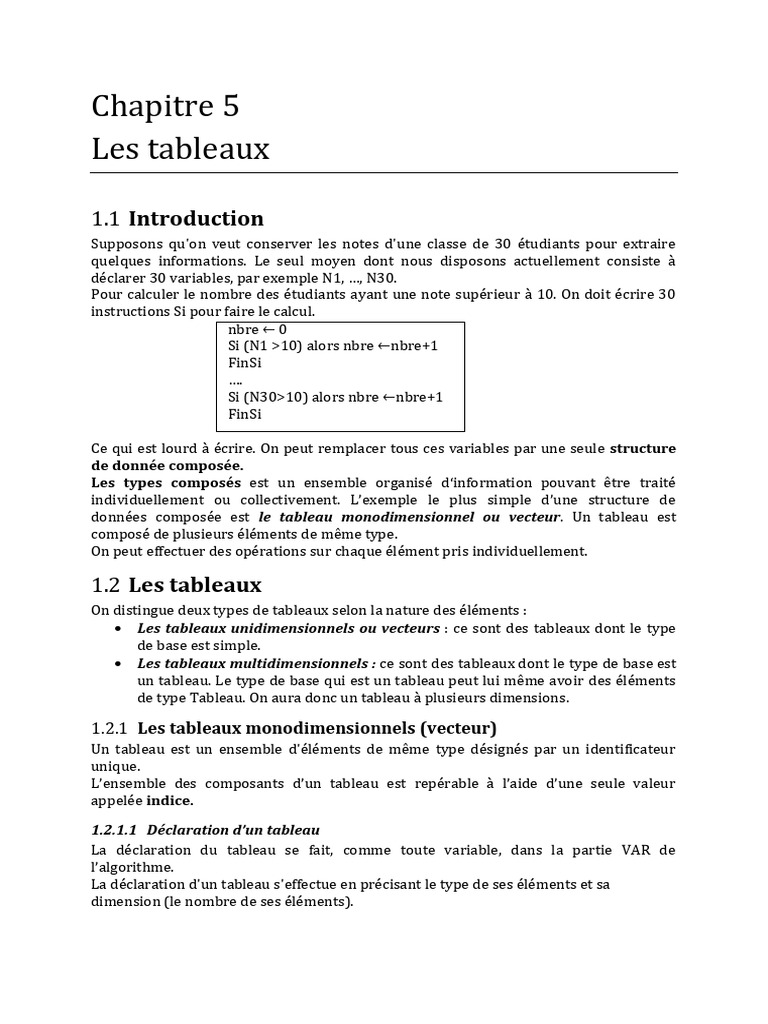 Introduction aux tableaux en programmation | PDF | Matrice ...