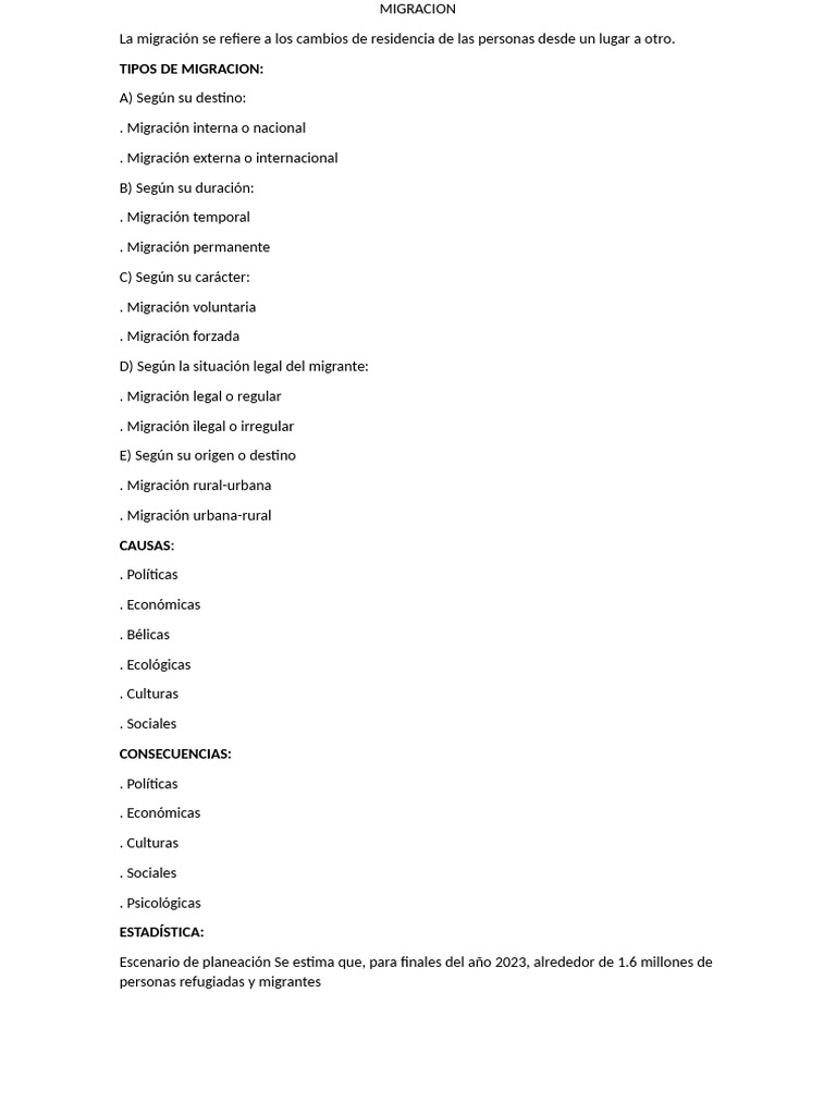 Tipos y causas de la migración humana | PDF
