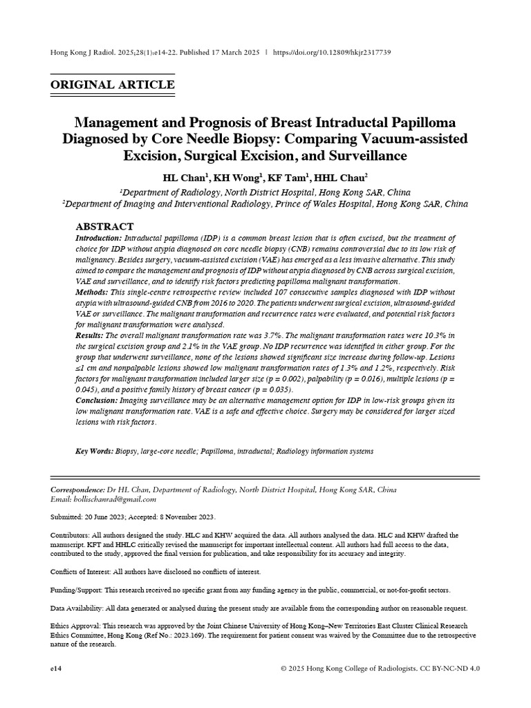 Breast Intraductal Papilloma Management Options | PDF | Biopsy | Breast ...