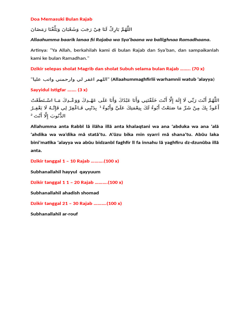 Doa dan Dzikir di Bulan Rajab | PDF