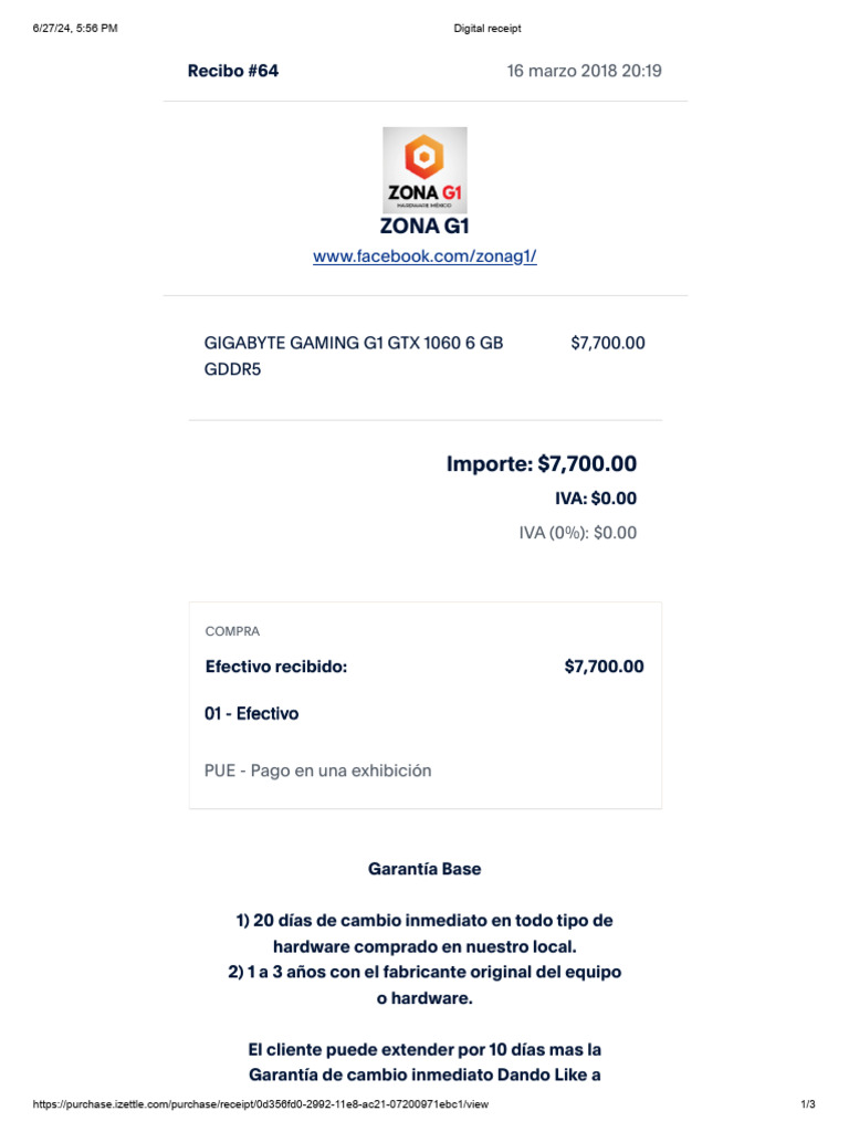 Recibo de compra GIGABYTE GTX 1060 | PDF | Tecnologías de la ...