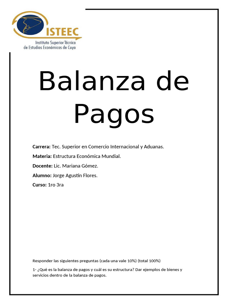 Balanza de Pagos: Conceptos y Estructura | PDF | Balance de pagos ...