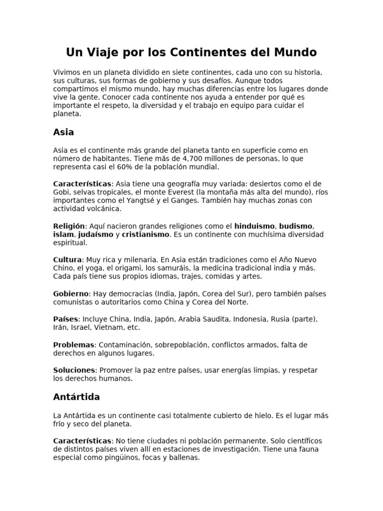 Un Viaje Por Los Continentes Del Mundo | PDF | Américas | África