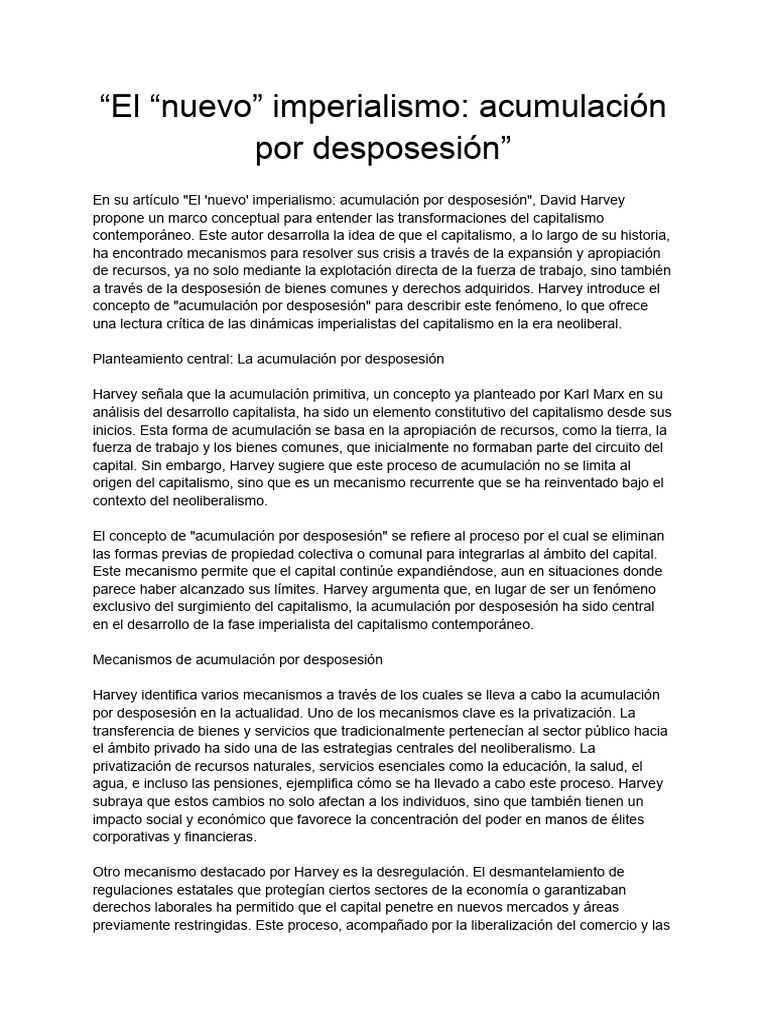 Acumulación por desposesión en el neoliberalismo | PDF | Acumulación de ...