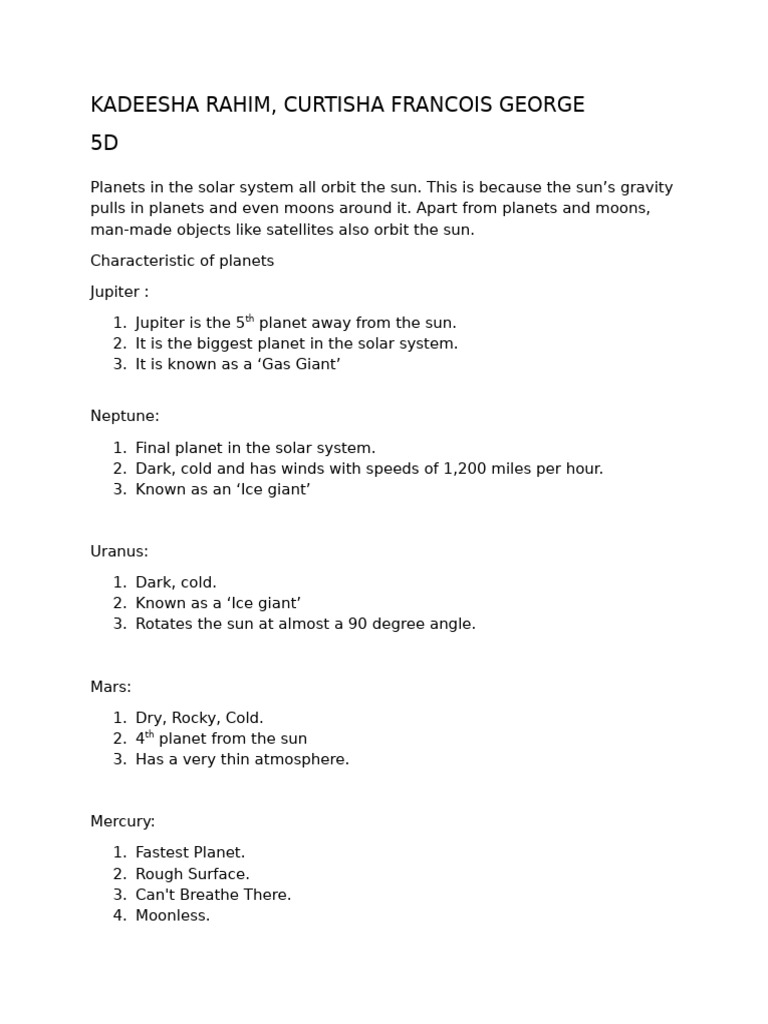 SCIENCE PROJECT (Solar System) | PDF | Planets | Solar System