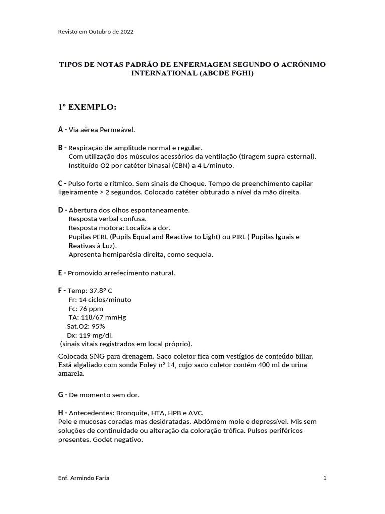 Notas Padrão de Enfermagem ABCDE FGHI | PDF | Medicina Clínica