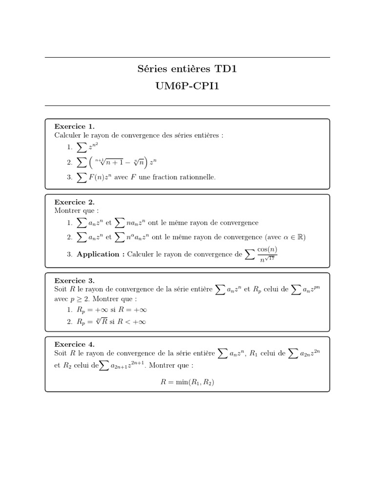 Rayon de convergence des séries entières PDF Série entière — free download
