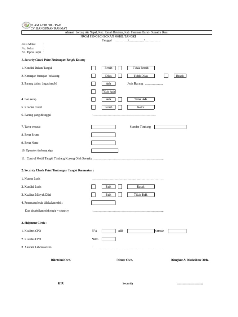 Format Pengechekan Cpo | PDF