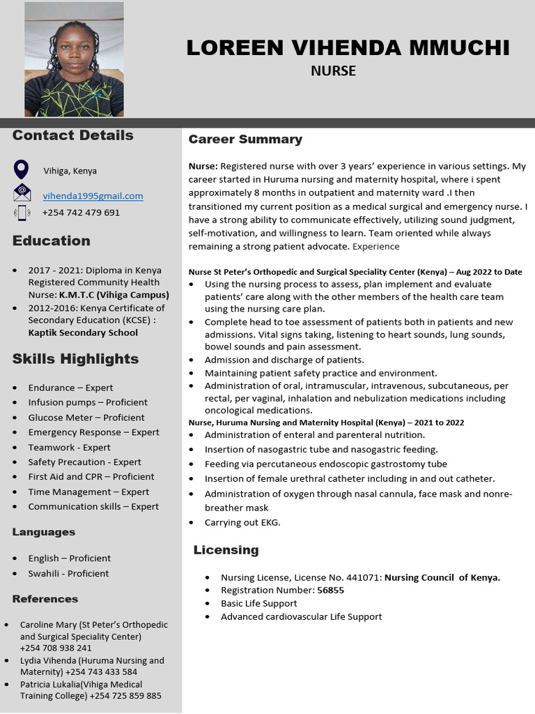 LOREEN CV and Documents-1 | PDF | Patient | Intravenous Therapy