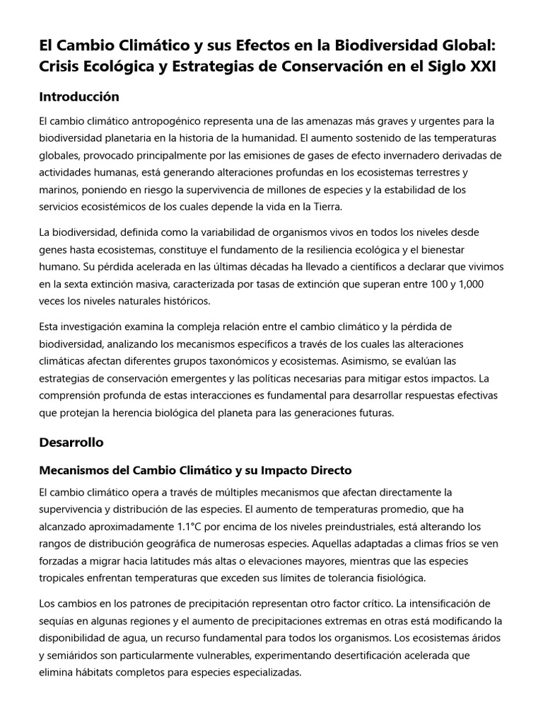 El Cambio Climático y Sus Efectos en La Biodiversidad Global | PDF ...