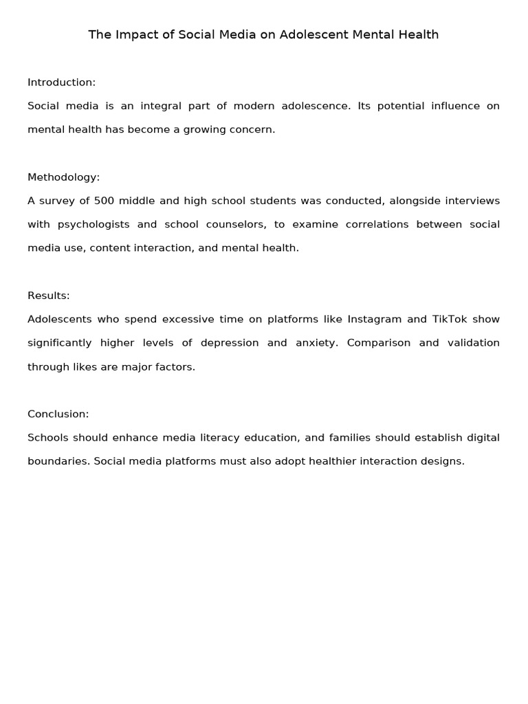 Social Media's Effects on Teen Mental Health | PDF