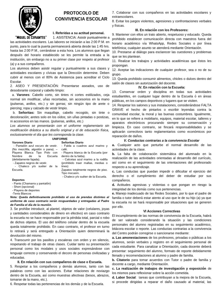 Protocolo de Convivencia Escolar 2023 | PDF | Escuelas | Maestros