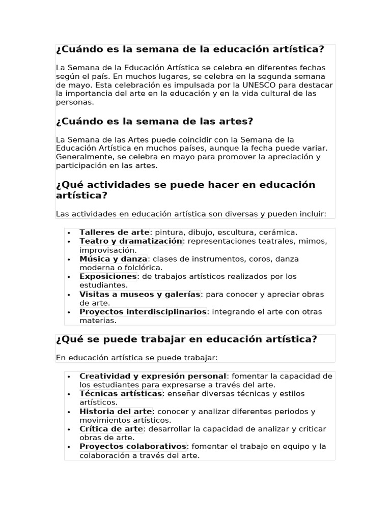Cuándo Es La Semana de La Educación Artística | PDF | Educación en ...