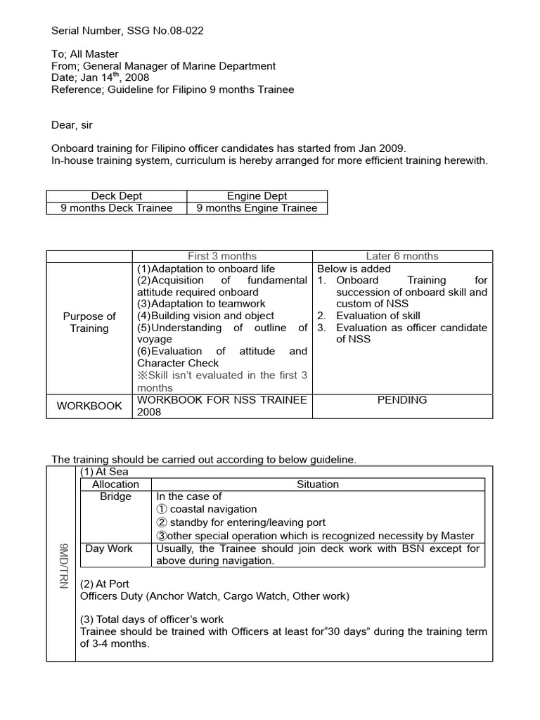 08-022 Guideline For Filipino 9 Months Trainee | PDF