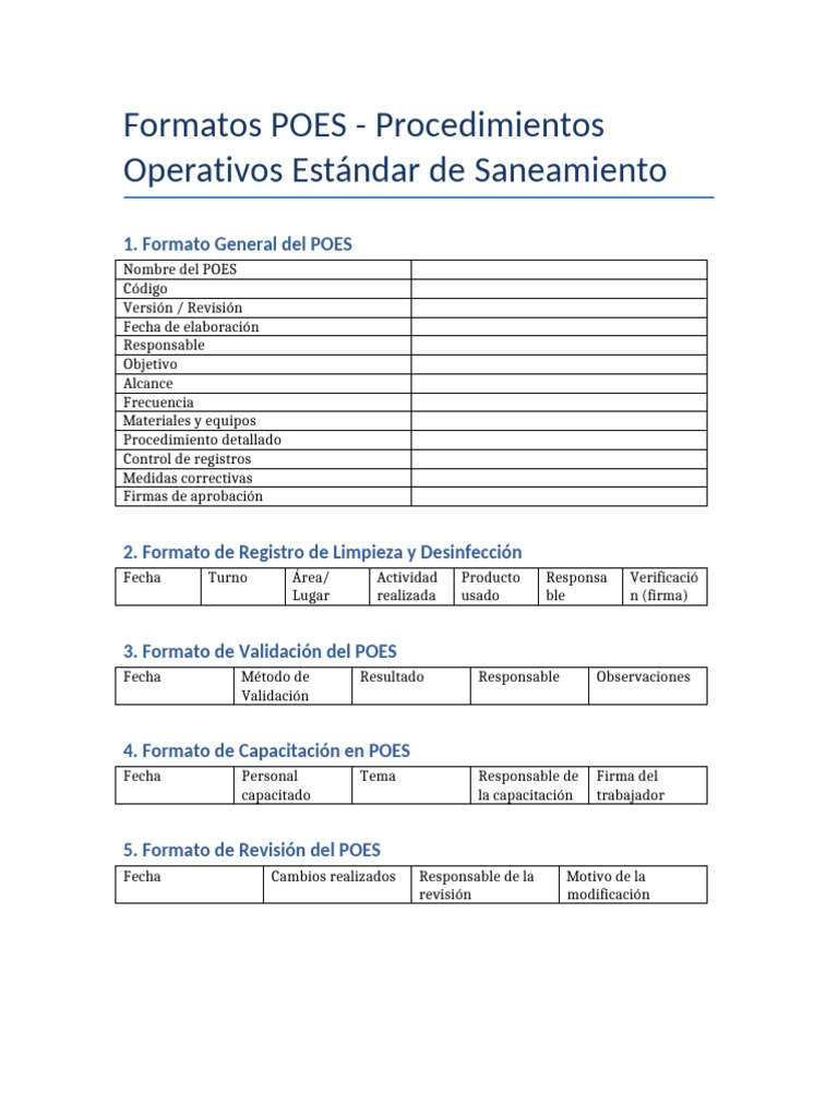 Formatos POES | PDF