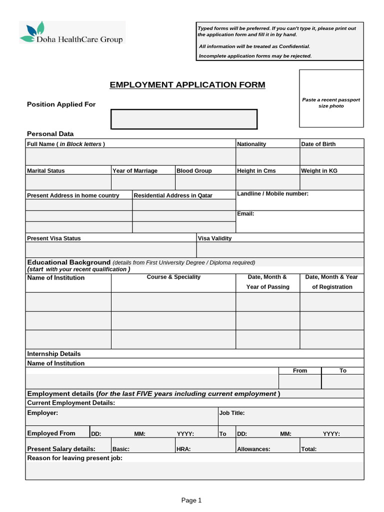 Employment Application Form | PDF | Travel Visa