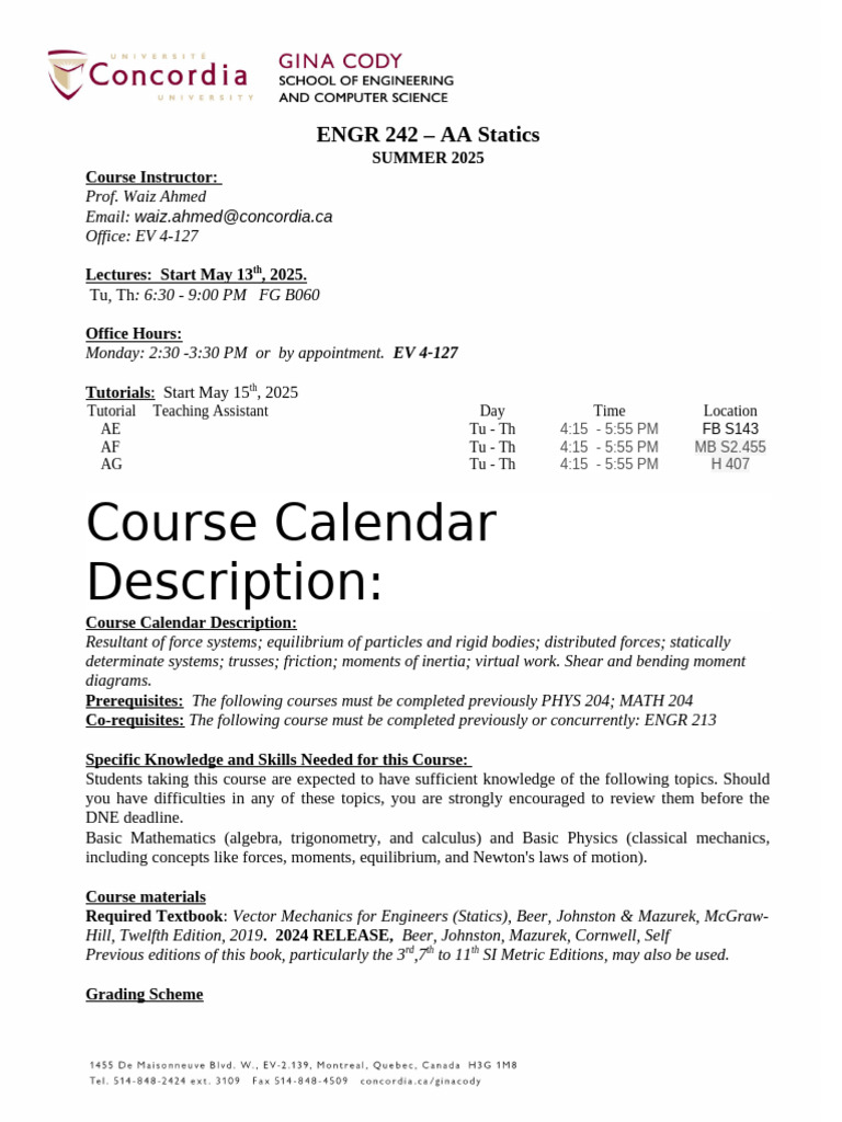 ENGR 242: AA Statics Course Details | PDF | Force | Knowledge
