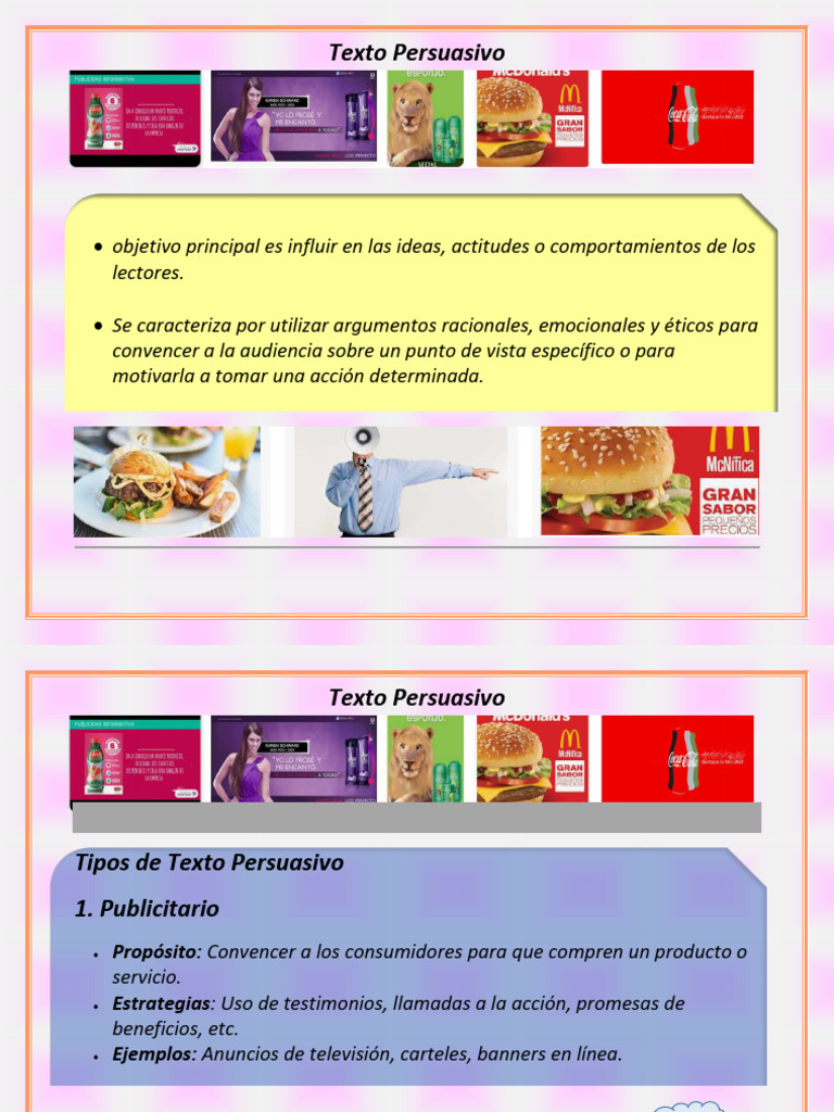Ejemplos y Tipos de Texto Persuasivo | PDF | Publicidad | Comunicación ...