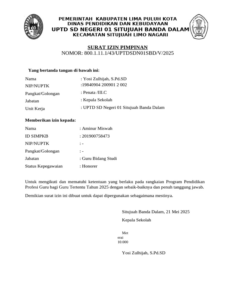 Surat Izin Program Pendidikan Guru 2025 | PDF