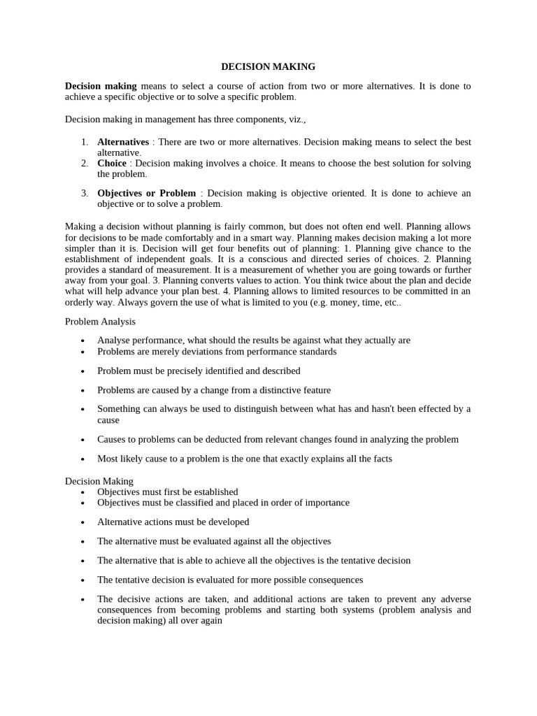 Effective Decision Making in Management | PDF | Decision Making ...