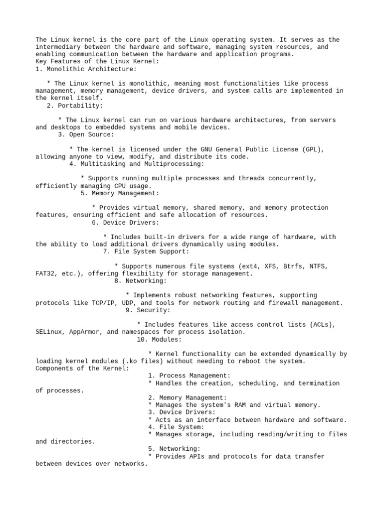 The Linux kernel is the core part of the Linux operating system | PDF ...